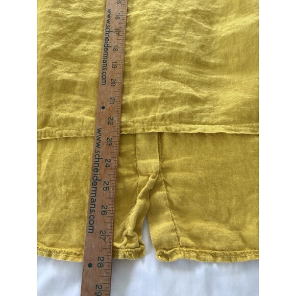 Terzo Millennio Italy Linen Tunic Size Medium Yellow Button Back Lagenlook Hi Lo - Picture 4 of 11